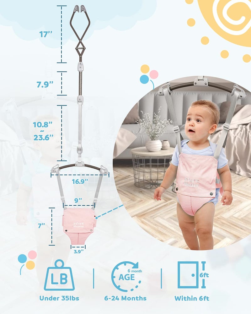 Infant Master Doorway Jumper, Durable Bumper Jumper w/Adjustable Height, Funny Baby Doorway Swing Bouncer w/Seat Bag, Popular Gift for Infant & Toddler, Portable and Free Installation, Pink - Image 4